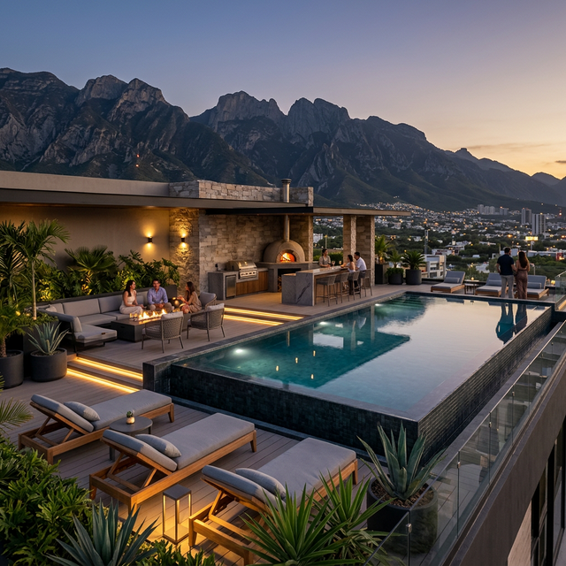 Terraza con alberca y vista a La Huasteca — VerdeMorada
